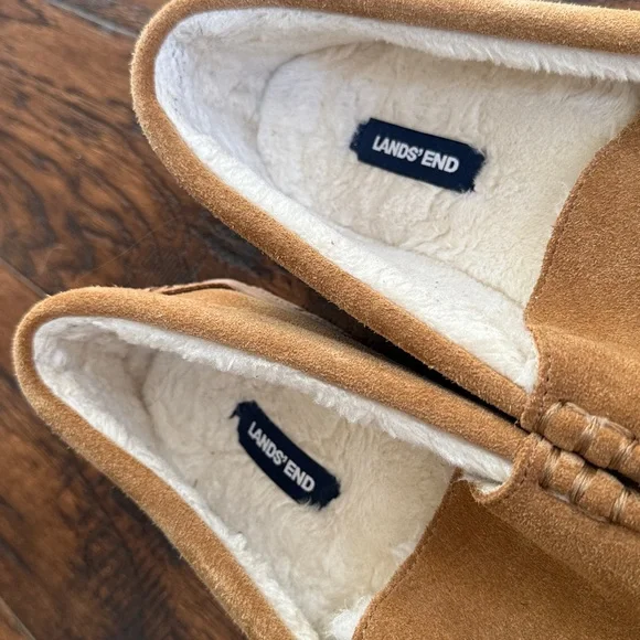 Lands' End Brown Suede Moccasin Slippers, size 13 - Picture 4 of 9